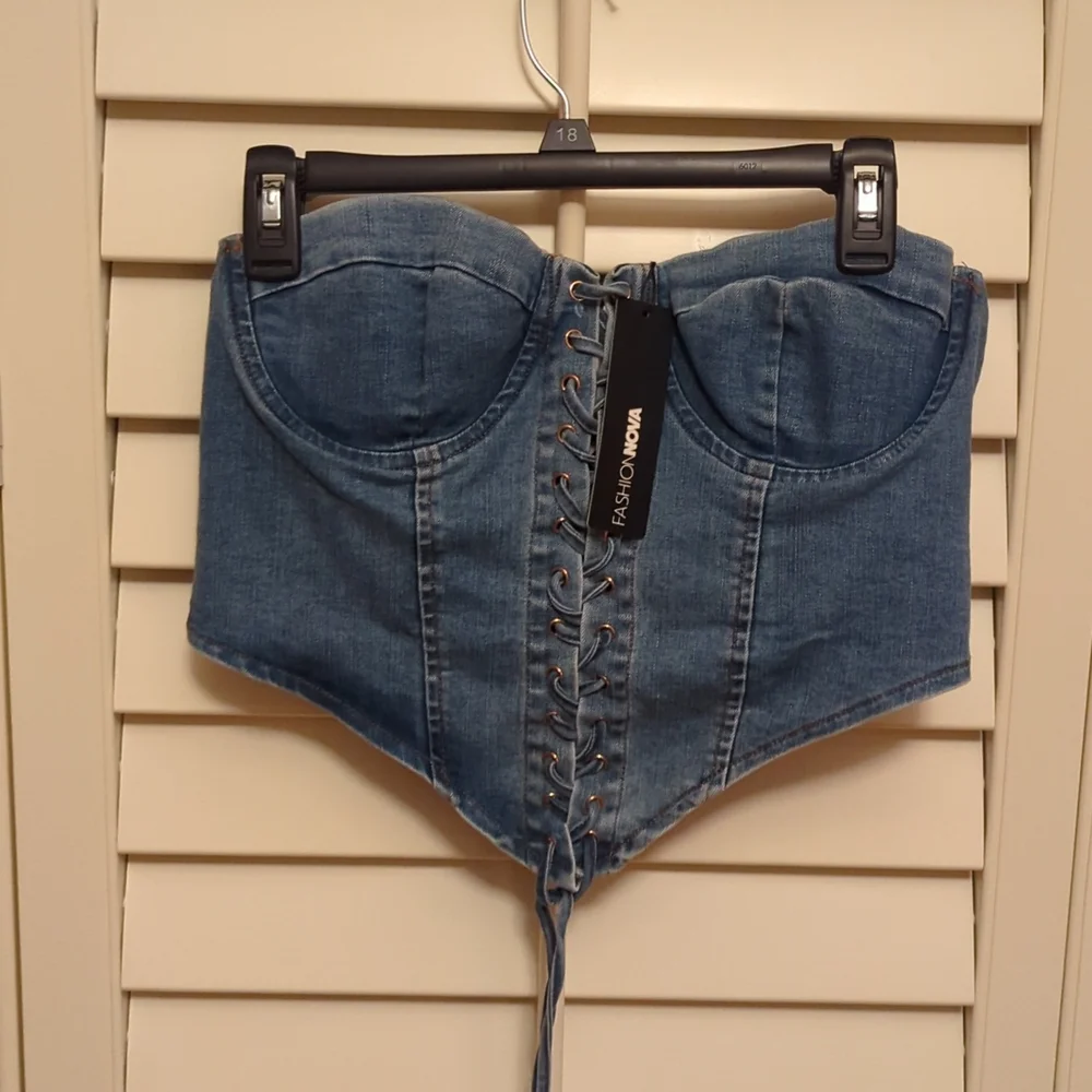 Fashion Nova Corset/Bustier style top . New Size XL Denim - Picture 1 of 5